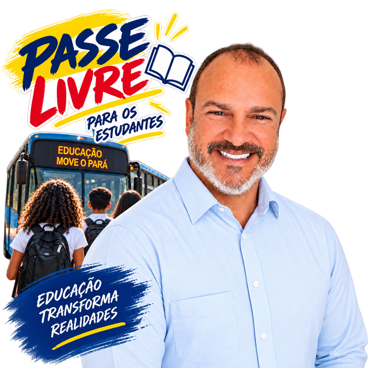 Professor Márcio Ponte com estudantes: campanha Passe Livre para os Estudantes — Educação transforma realidades